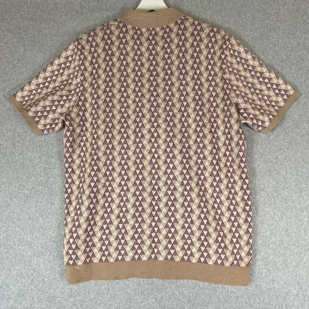 Marine Layer Men’s Size Medium Bryson Zip Sweater Polo Tan Short Sleeve